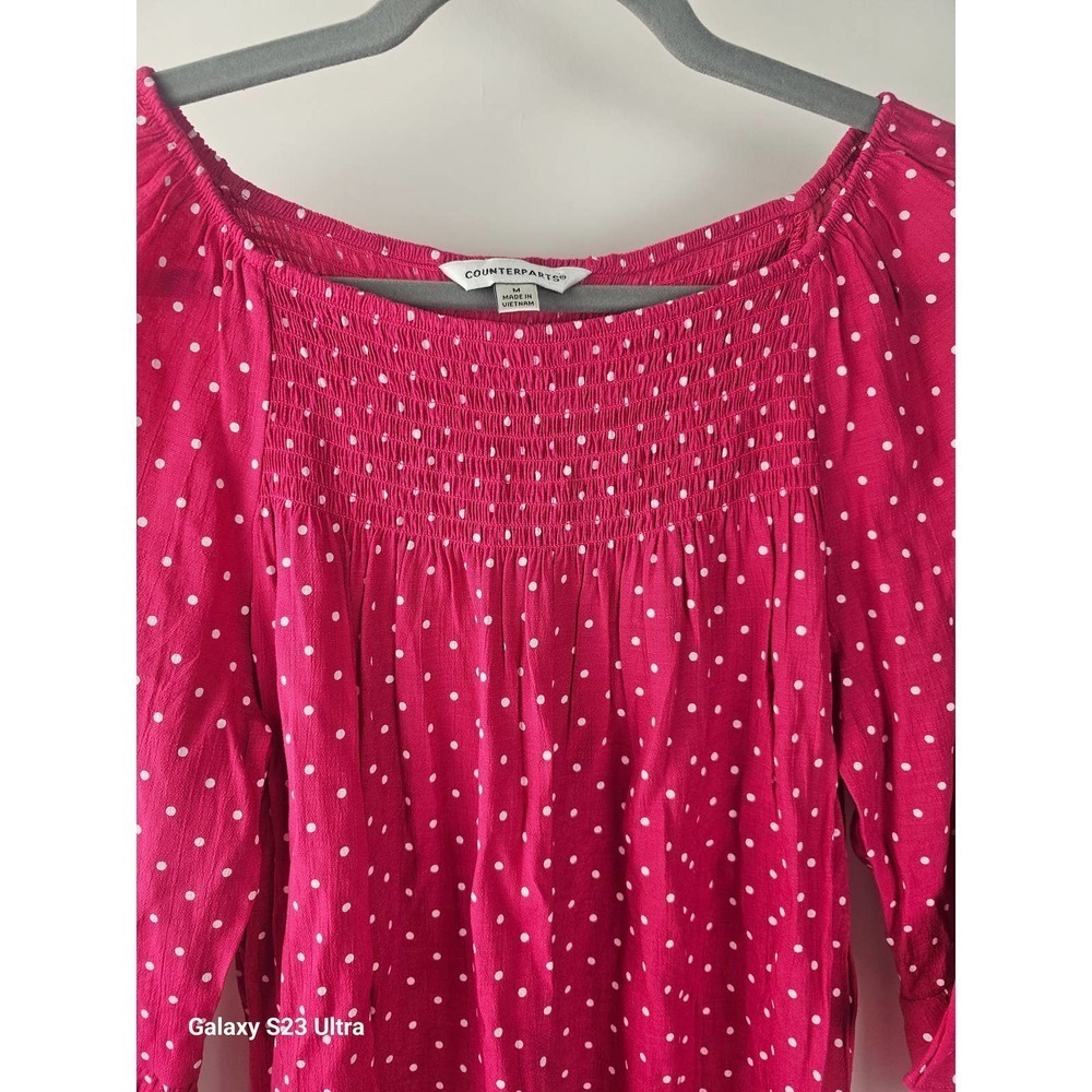 Women's szM, Counterparts pink polka dot blouse - Picture 6 of 7